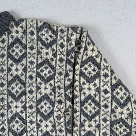Vintage Unbranded Fair Isle Wool Knit Cardigan Women’s Medium Gray Beige Sweater - Picture 2 of 16